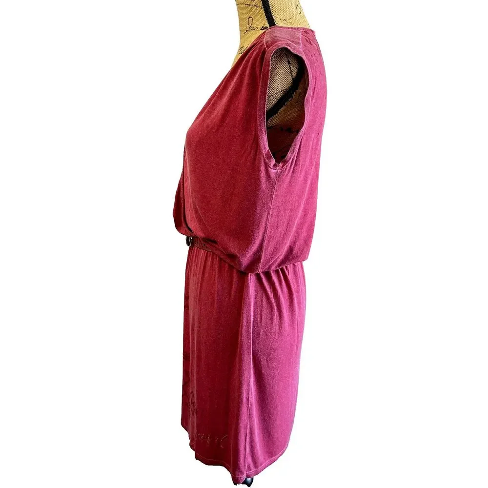 DESIGUAL Leticia Womens Belted Adjustable Plunge V-Neck Burgundy Mini Dress SZ S - Picture 5 of 12